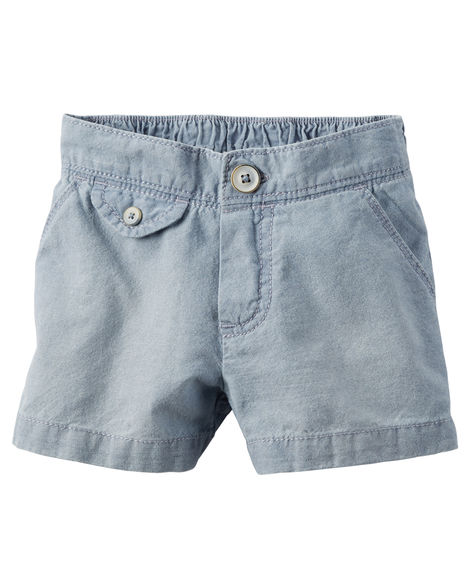 Flap-Pocket Chambray Shorts